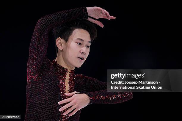 Denis Ten of Kazakhstan competes during Men's Free Skating on day two of the Trophee de France ISU Grand Prix of Figure Skating at Accorhotels Arena...