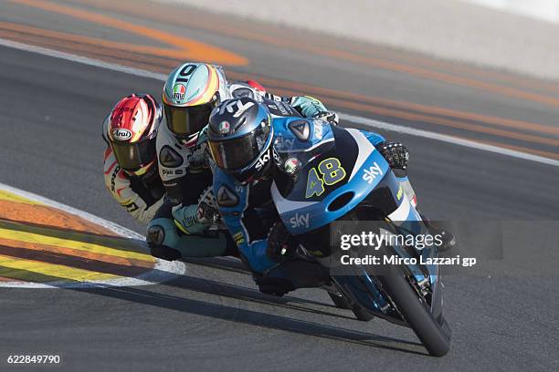 Lorenzo Dalla Porta of Italy and Sky Racing Team VR46 leads the field during the MotoGP of Valencia - Qualifying at Ricardo Tormo Circuit on November...