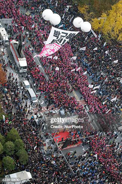 About Million protesters shout slogans during a anti-President protest near President Blue House in Seoul, South Korea, on 12 November 2016. People...