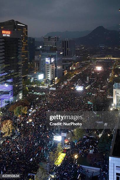 About Million protesters shout slogans during a anti-President protest near President Blue House in Seoul, South Korea, on 12 November 2016. People...