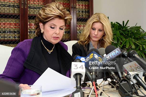 Summer Zervos , a former contestant on the TV show The Apprentice, who previously accused Donald Trump of sexual misconduct, during a press...