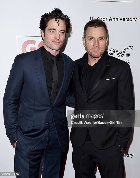 Actors Robert Pattinson and Ewan McGregor arrive at the 10th Annual GO Campaign Gala at Manuela on November 5, 2016 in Los Angeles, California.