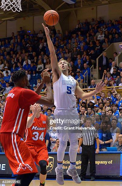 Luke Kennard of the Duke Blue Devils drives to the basket against the Marist Red Foxes during the game at Cameron Indoor Stadium on November 11, 2016...