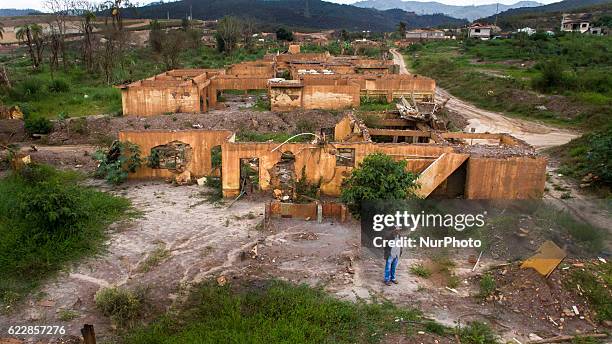 Aerial shots of Bento Rodrigues, the most affected district by the burst of Samarco's dam burst. Brazil's biggest enviromental tragedy, happened in...