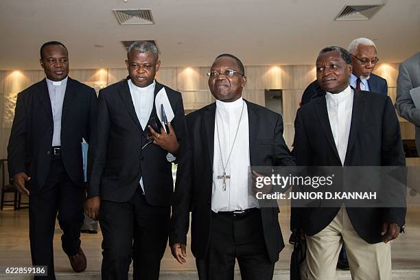 Delegates and members of Congolese Episcopal conference arrive to meet United Nations Security Council's members on November 12, 2016 in Kinshasa at...