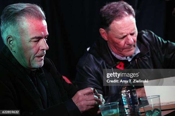 Actor Ian Buchanan who portrayed Dick Tremayne and actor Chris Mulkey who portrayed Hank Jennings on 'Twin Peaks' signs autographs during the Twin...