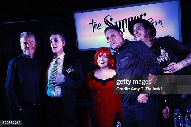 Actor Ian Buchanan who portrayed Dick Tremayne and actor Chris Mulkey who portrayed Hank Jennings on 'Twin Peaks' pose with cabaret actor Benjamin...