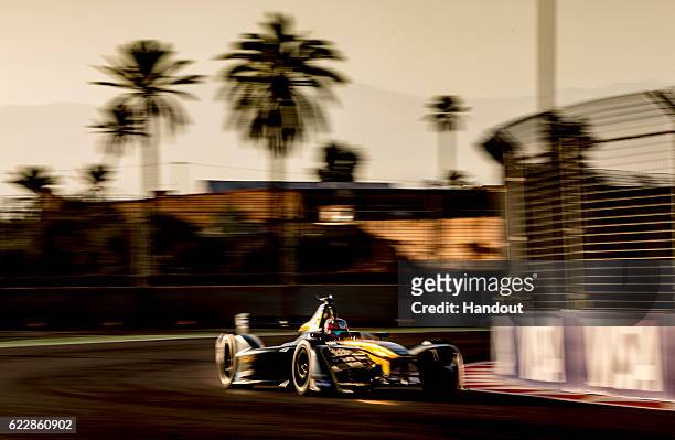In this handout image supplied by Formula E, Jean-Eric Vergne , Techeetah, Spark-Renault, Renault Z.E 16 during the FIA Formula E Championship...