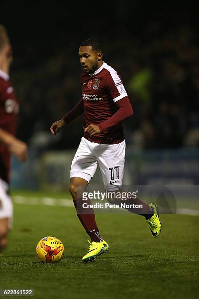 Kenji Gorre of Northampton Town in action during the Sky Bet League One match between Gillingham and Northampton Town at Priestfield Stadium on...