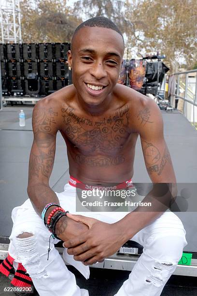 Rocket Da Goon is seen backstage during day one of Tyler, the Creator's 5th Annual Camp Flog Gnaw Carnival at Exposition Park on November 12, 2016 in...
