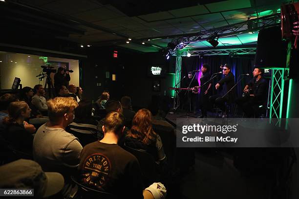 Jeremy Ruzumna, Noelle Scaggs, Michael Fitzpatrick and Joe Karnes of the band Fitz And The Tantrums perform at Radio 104.5 Performance Theater...