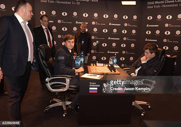 And Chairman of the Management Board, PHOSAGRO Andrey A. Guryev enters to make the first move for the game between Reigning Chess Champion Magnus...