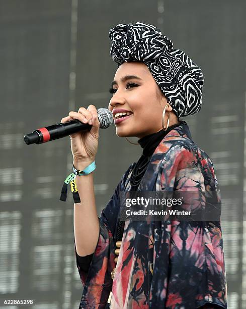 Yuna performs on Camp Stage during day one of Tyler, the Creator's 5th Annual Camp Flog Gnaw Carnival at Exposition Park on November 12, 2016 in Los...