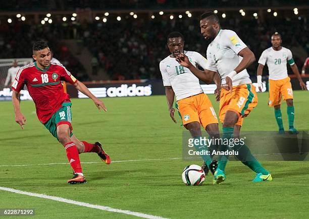 Wilfried Kanon of Ivory Coast in action during the 2018 World Cup qualifying Group C football match between Morocco and Ivory Coast at Marrakesh...