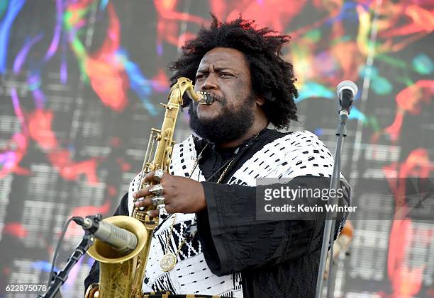 Kamasi Washington performs on Camp Stage during day one of Tyler, the Creator's 5th Annual Camp Flog Gnaw Carnival at Exposition Park on November 12,...