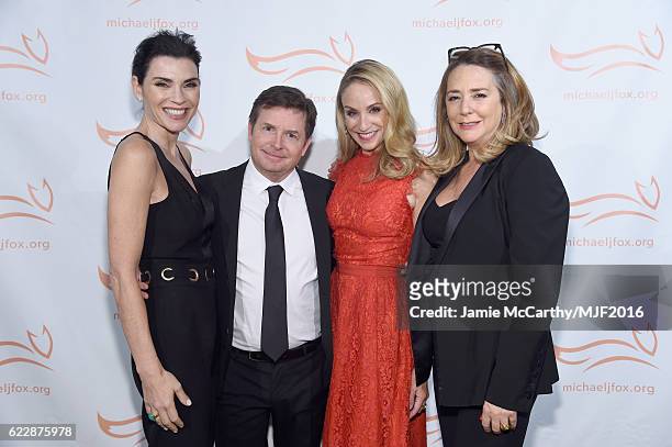 Julianna Margulies, Michael J. Fox, Tracy Pollan, and Talia Balsam attend Michael J. Fox Foundation's 'A Funny Thing Happened On The Way To Cure...