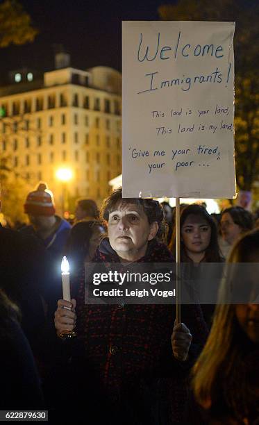 Demonstrators protest election results next to the White House on November 12, 2016 in Washington, DC.