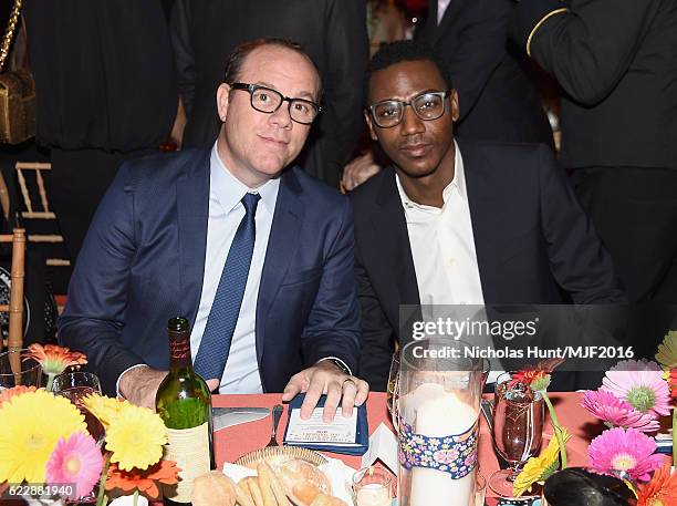 Comedian Tom Papa and actor Jerrod Carmichael attend Michael J. Fox Foundation's 'A Funny Thing Happened On The Way To Cure Parkinson's' gala at The...