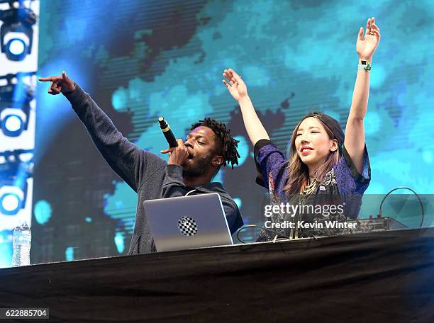 Isaiah Rashad performs with TOKiMONSTA on Camp Stage during day one of Tyler, the Creator's 5th Annual Camp Flog Gnaw Carnival at Exposition Park on...