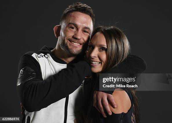 Frankie Edgar poses for a portrait with his wife Renee backstage ...