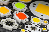 various powerful color 10W LED chips and a few smaller