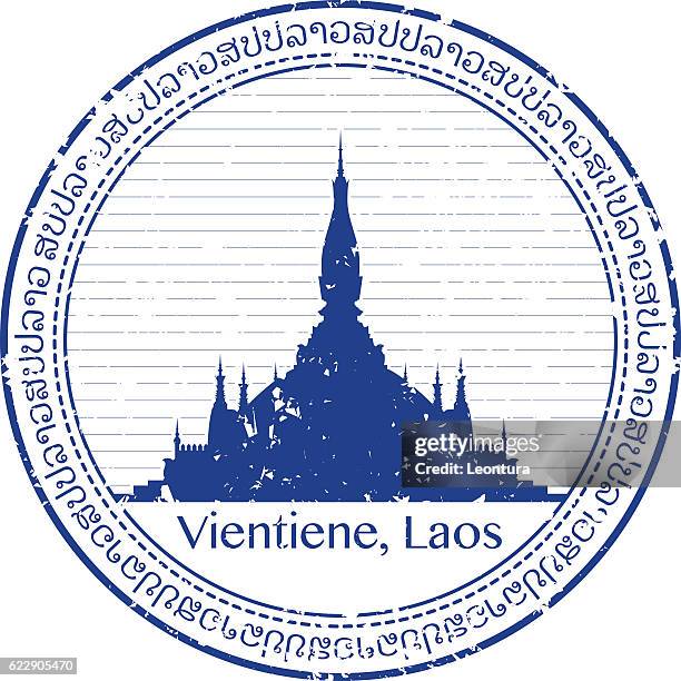 vientiene, laos stamp - wat stock illustrations