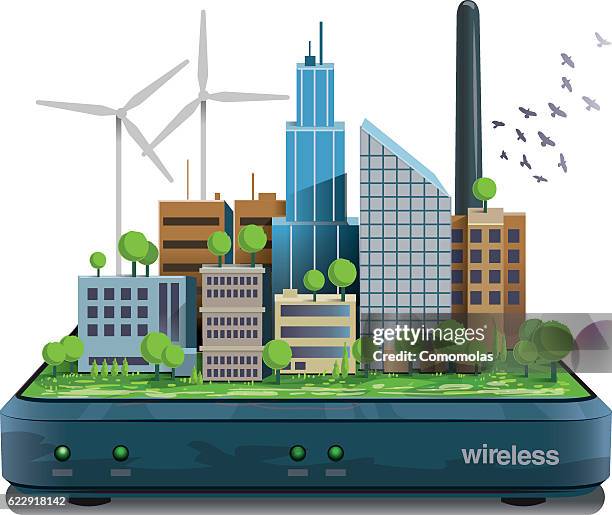 smart city wireless connected - tree hugging stock illustrations