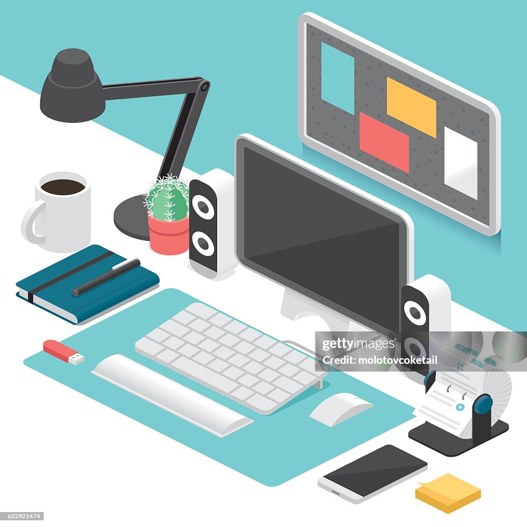Lugar de trabajo isométrico de la empresa