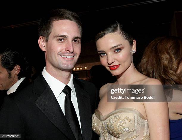 Founder, Snapchat Evan Spiegel and model Miranda Kerr attend the Fifth Annual Baby2Baby Gala, Presented By John Paul Mitchell Systems at 3LABS on...