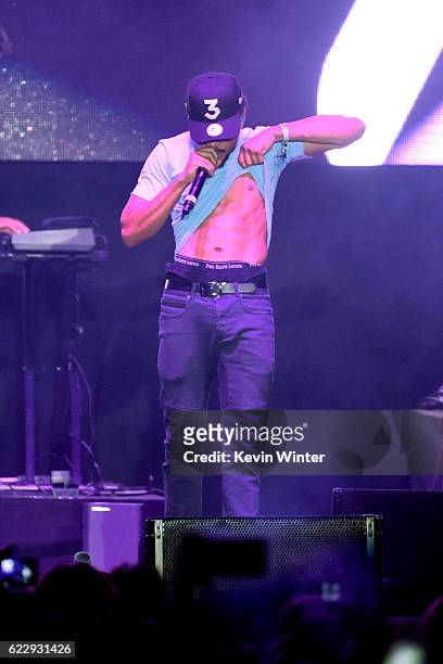 Chance The Rapper performs on Camp Stage during day one of Tyler, the Creator's 5th Annual Camp Flog Gnaw Carnival at Exposition Park on November 12,...