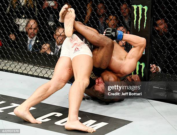 Tyron Woodley of the United States fights against Stephen Thompson of the United States in their welterweight championship bout during the UFC 205...