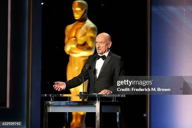 Actor Ben Kingsley speaks onstage during the Academy of Motion Picture Arts and Sciences' 8th annual Governors Awards at The Ray Dolby Ballroom at...