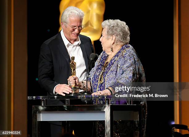 Actor Richard Gere presents an award to honoree Anne V. Coates during the Academy of Motion Picture Arts and Sciences' 8th annual Governors Awards at...