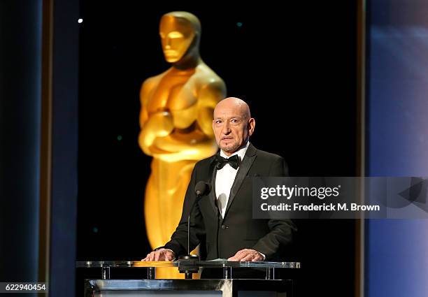 Actor Ben Kingsley speaks onstage during the Academy of Motion Picture Arts and Sciences' 8th annual Governors Awards at The Ray Dolby Ballroom at...