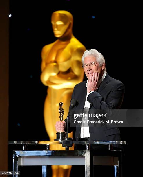 Actor Richard Gere speaks onstage during the Academy of Motion Picture Arts and Sciences' 8th annual Governors Awards at The Ray Dolby Ballroom at...
