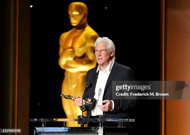 Actor Richard Gere speaks onstage during the Academy of Motion Picture Arts and Sciences' 8th annual Governors Awards at The Ray Dolby Ballroom at...