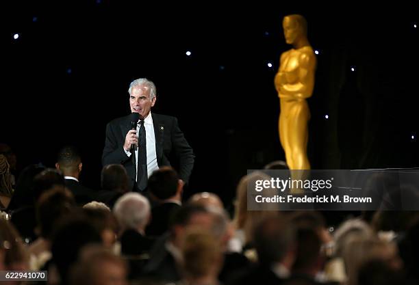 Film editor Michael Tronick speaks during the Academy of Motion Picture Arts and Sciences' 8th annual Governors Awards at The Ray Dolby Ballroom at...