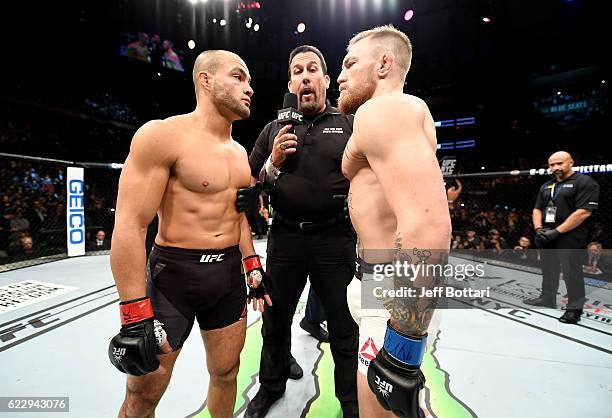 Eddie Alvarez of the United States prepares for his fight against Conor McGregor of Ireland in their lightweight championship bout during the UFC 205...