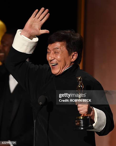 Honoree Jackie Chan accepts his Honorary Oscar Award during the 8th Annual Governors Awards hosted by the Academy of Motion Picture Arts and Sciences...