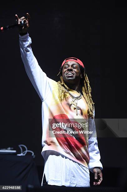 Lil Wayne performs on Camp Stage during day one of Tyler, the Creator's 5th Annual Camp Flog Gnaw Carnival at Exposition Park on November 12, 2016 in...