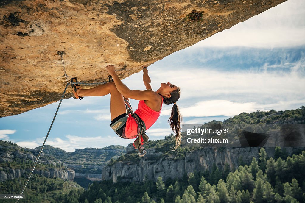 Female rock climber in Margalef Catalonia Spain