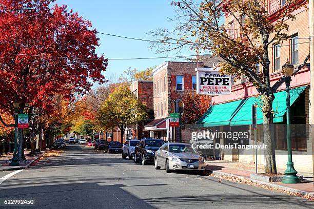 new haven's little italy on wooster street - new haven connecticut stock pictures, royalty-free photos & images