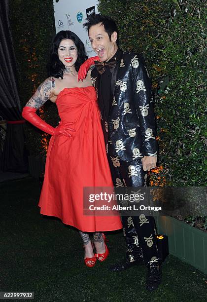 Personality/tattoo artist Kat Von D and Greg "G-Spot" Siebel arrive for Farm Sanctuary's 30th Anniversary Gala held at the Beverly Wilshire Four...