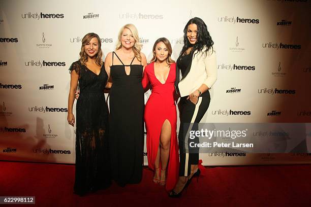 Anjelah Johnson, Erica Greve, Francia Raisa and Jodin Sparks attend the Unlikely Heroes 4th Annual Recognizing Heroes Charity Benefit at The...