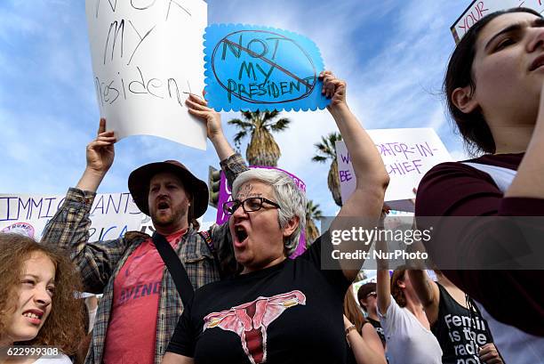 An estimated crowd of nine thousand people marched through the streets of Los Angeles in protest of President-Elect, Donald Trump. Los Angeles,...