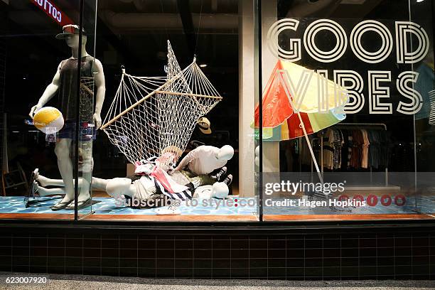 Mannequins in Cotton On clothing store lie on the ground after an earthquake on November 14, 2016 in Wellington, New Zealand. The 7.5 magnitude...