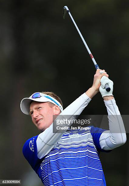 Steven Tiley of England during the second round of the European Tour qualifying school final stage at PGA Catalunya Resort on November 13, 2016 in...
