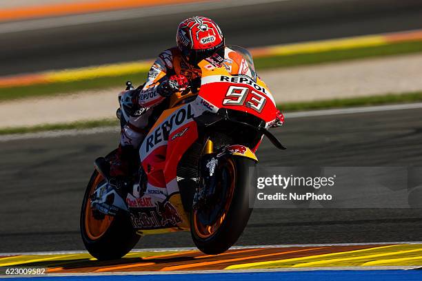 Marc Marquez from Spain of Repsol Honda Team during the race of Moto GP Gran Premio Motul de la Comunitat Valenciana at Circuito Ricardo Tormo on 13...