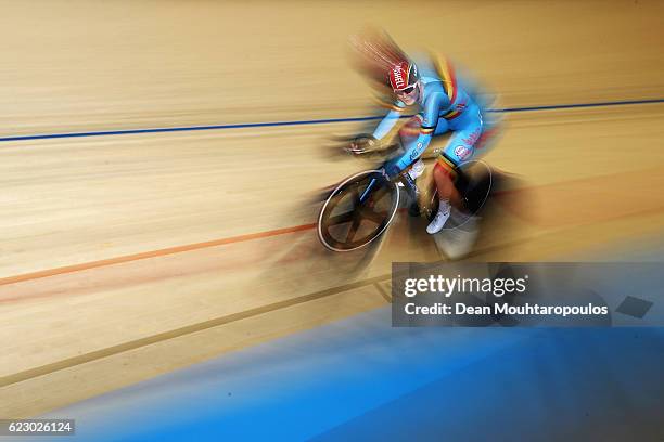 Lotte Kopecky of Belgium competes in the Women's Points Race Final during the Tissot UCI Track Cycling World Cup 2016-2017 held at the sport centre...