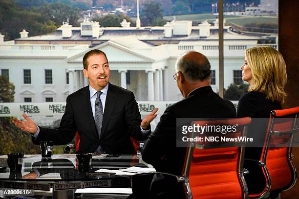 Pictured: Moderator Chuck Todd, David Books, Columnist, The New York Times, and Katty Kay, Anchor for BBC World News America appear on "Meet the...